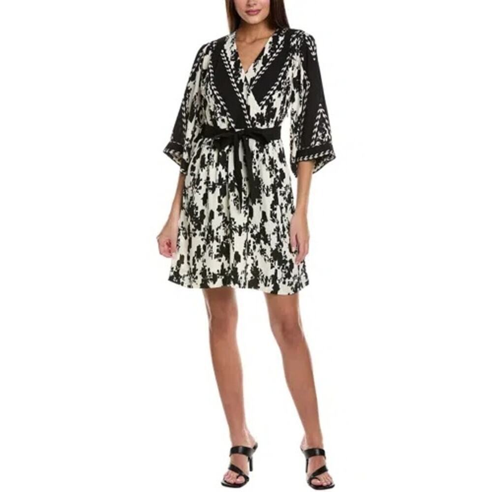 CAbi #6369 Women's Black White V-neckline X-factor Mini Dress Size Medium